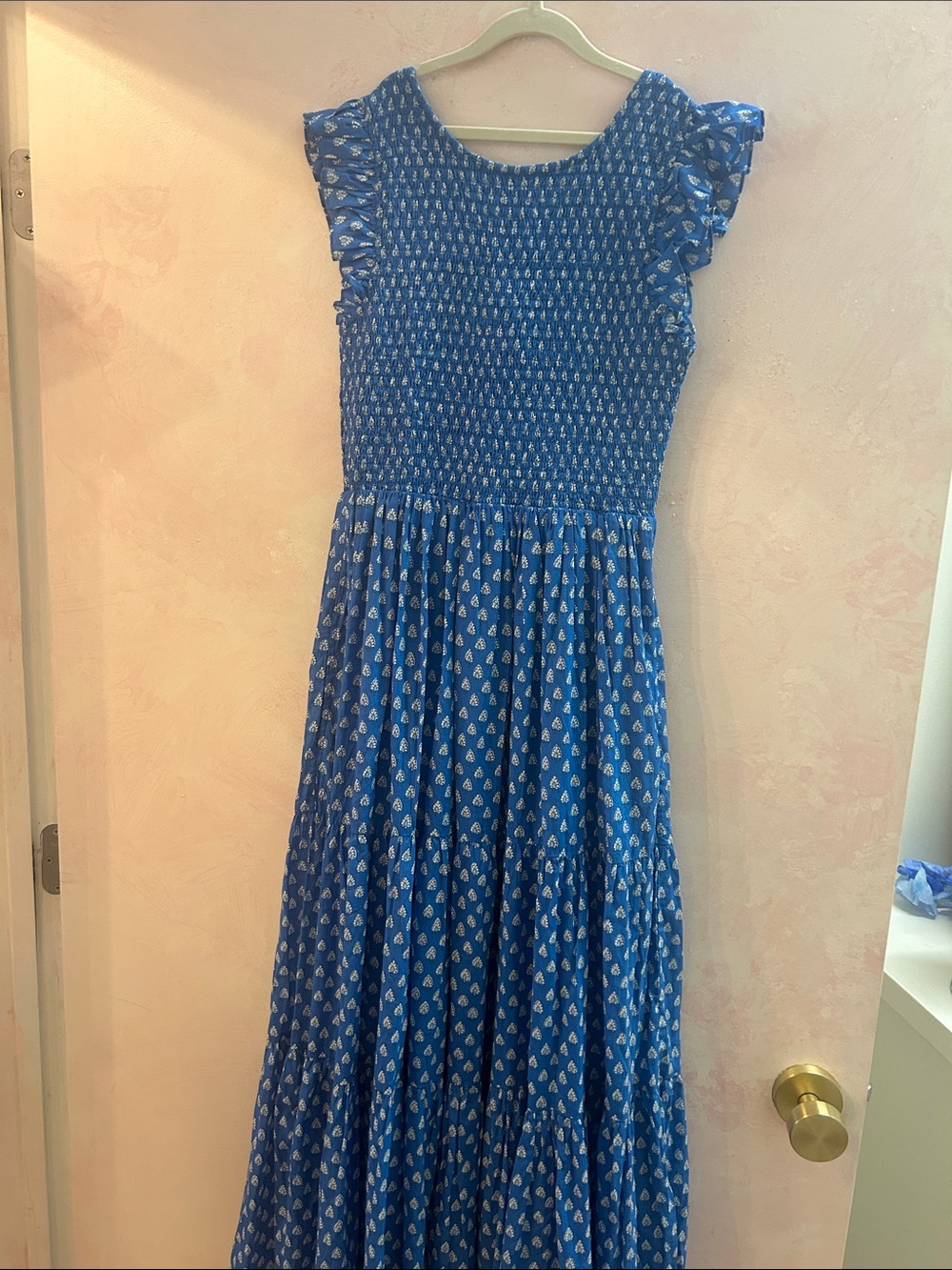 Pink Chicken NWT Women’s Sen Blue Printed Smocked Maxi Dress